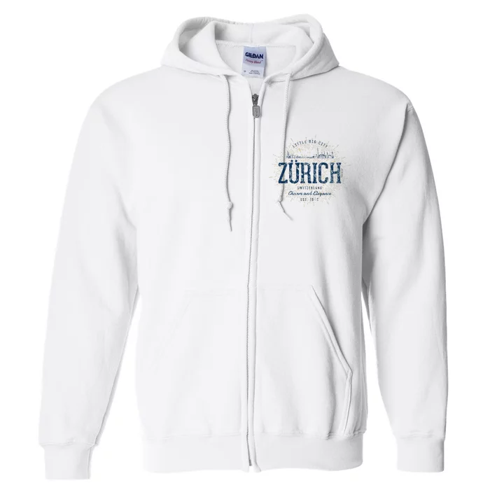 Switzerland Retro Style Vintage Zurich Full Zip Hoodie