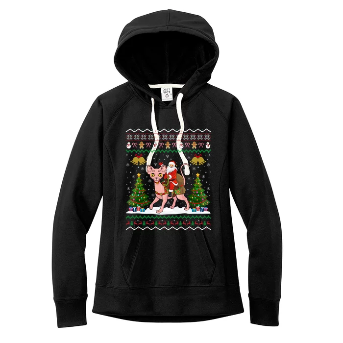 Santa Riding Sphynx Cat Christmas Ugly Sphynx Cat Xmas Gift Women's Fleece Hoodie