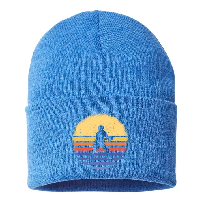 Sport Retro Sunset Ultimate Frisbee Meaningful Gift Sustainable Knit Beanie