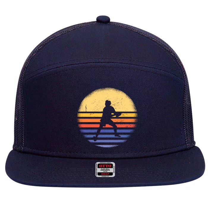 Sport Retro Sunset Ultimate Frisbee Meaningful Gift 7 Panel Mesh Trucker Snapback Hat