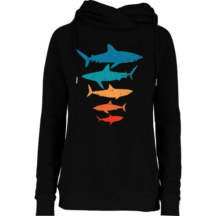 Shark Retro Shark Shark Lover Gift Shark Womens Funnel Neck Pullover Hood