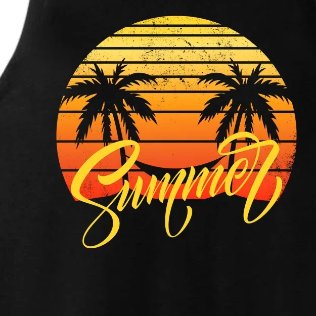 Summer Retro Sunset Tropical Ladies Tri-Blend Wicking Tank