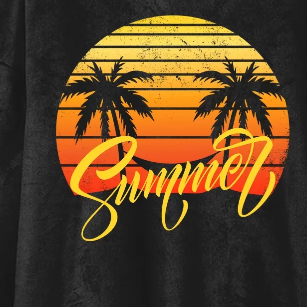 Summer Retro Sunset Tropical Hooded Wearable Blanket