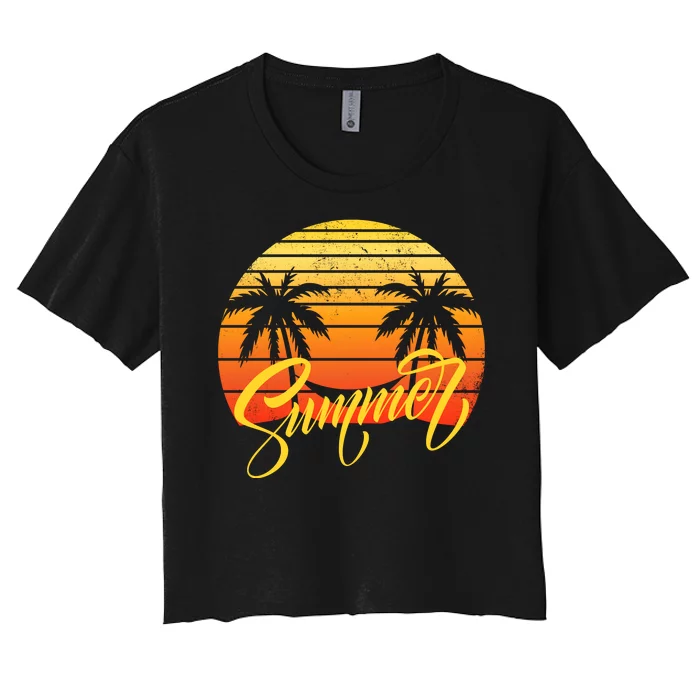 Summer Retro Sunset Tropical Women's Crop Top Tee