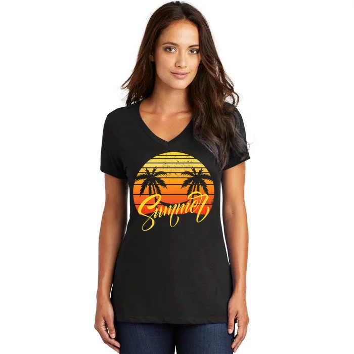 Summer Retro Sunset Tropical Women's V-Neck T-Shirt