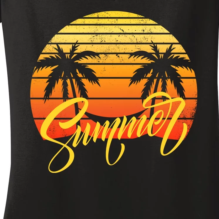 Summer Retro Sunset Tropical Women's V-Neck T-Shirt