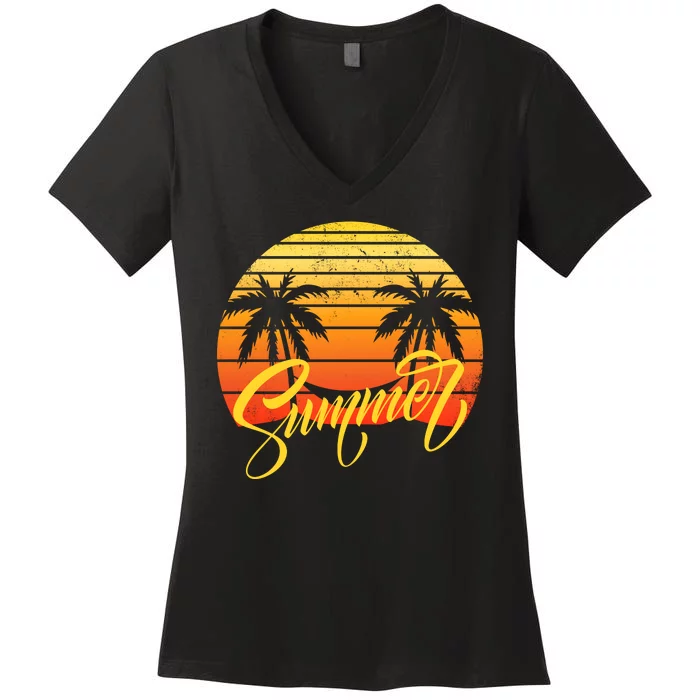 Summer Retro Sunset Tropical Women's V-Neck T-Shirt