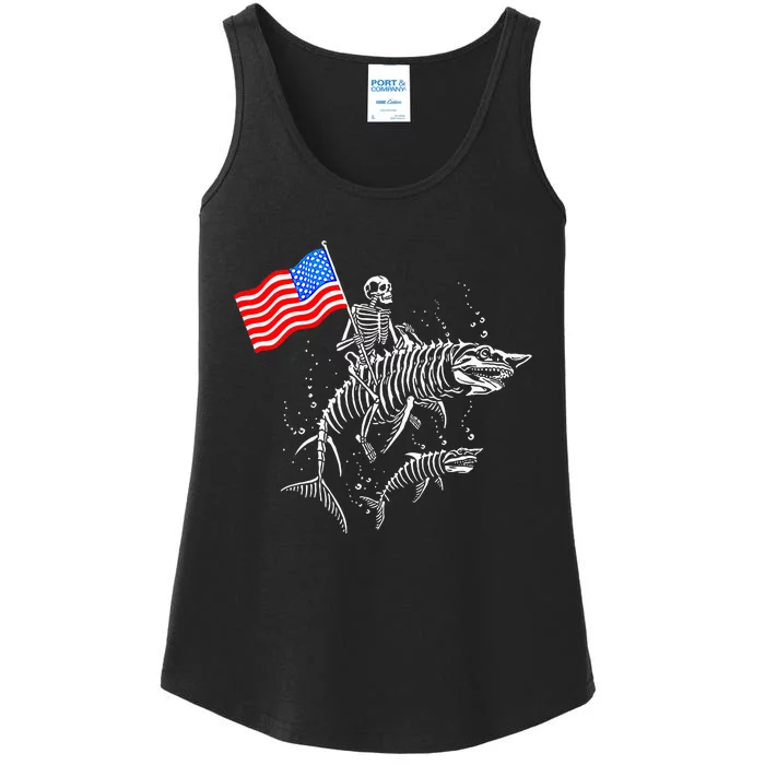 Skeleton Ride Shark 4th Of July Ladies Essential Tank