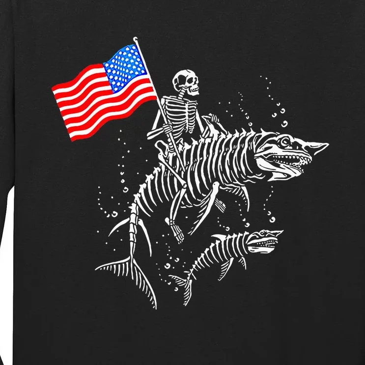 Skeleton Ride Shark 4th Of July Tall Long Sleeve T-Shirt