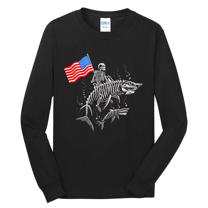 Skeleton Ride Shark 4th Of July Tall Long Sleeve T-Shirt