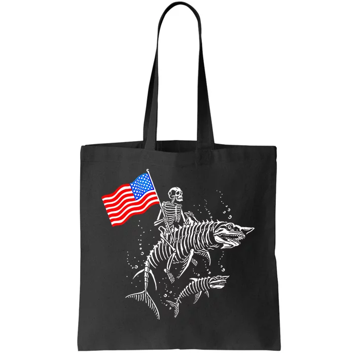 Skeleton Ride Shark 4th Of July Tote Bag