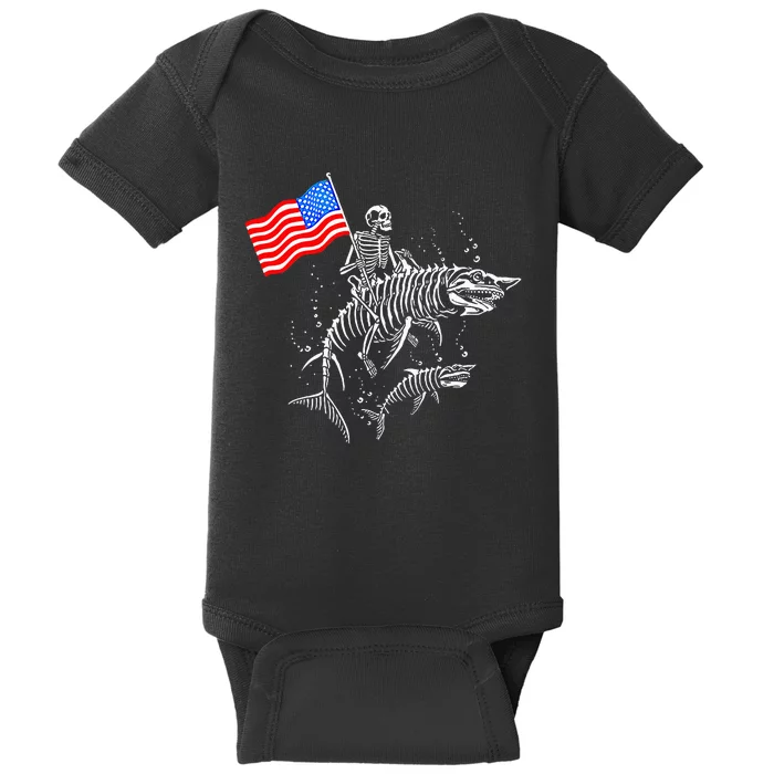 Skeleton Ride Shark 4th Of July Baby Bodysuit