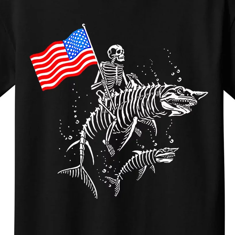 Skeleton Ride Shark 4th Of July Kids T-Shirt