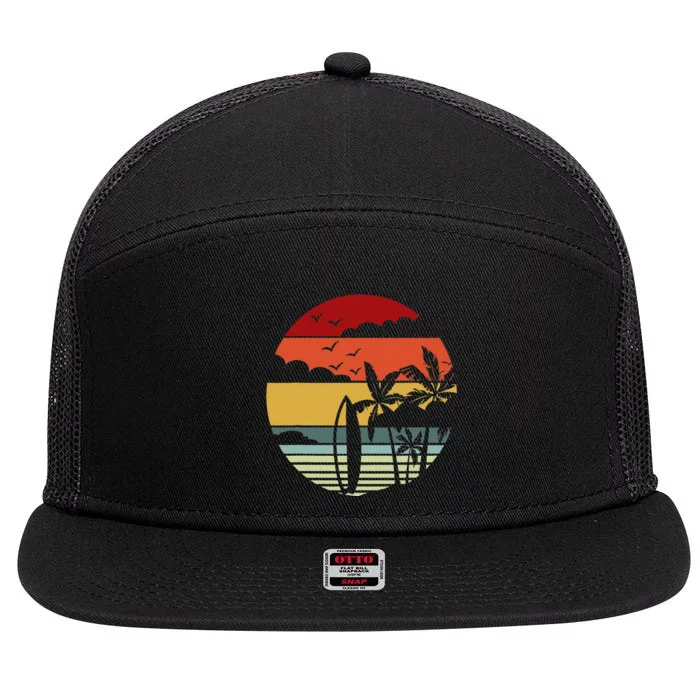 Surfing Retro Surfboard Surfer Surfers Waves Surfing 7 Panel Mesh Trucker Snapback Hat