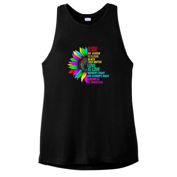 Sunflower Rainbow Science Is Real Black Lives Matter LGBT Ladies Tri-Blend Wicking Tank