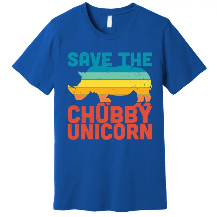 Sunset Retro Save The Chubby Unicorn Rhino Funny Gift Premium T-Shirt