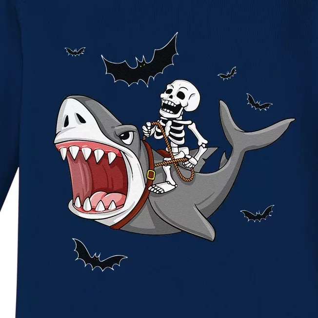 Skeleton Riding Shark Scary Halloween Baby Long Sleeve Bodysuit