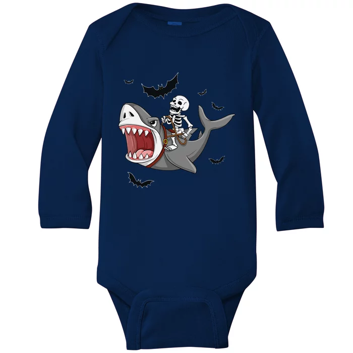 Skeleton Riding Shark Scary Halloween Baby Long Sleeve Bodysuit