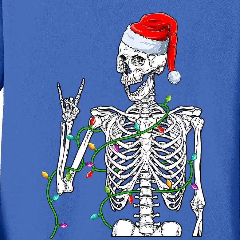 Santa Rocker Skeleton Hand Rock Christmas Rocker Musician Gift Kids Long Sleeve Shirt