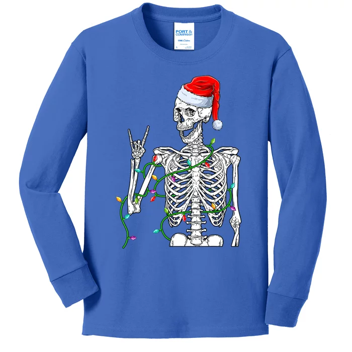 Santa Rocker Skeleton Hand Rock Christmas Rocker Musician Gift Kids Long Sleeve Shirt