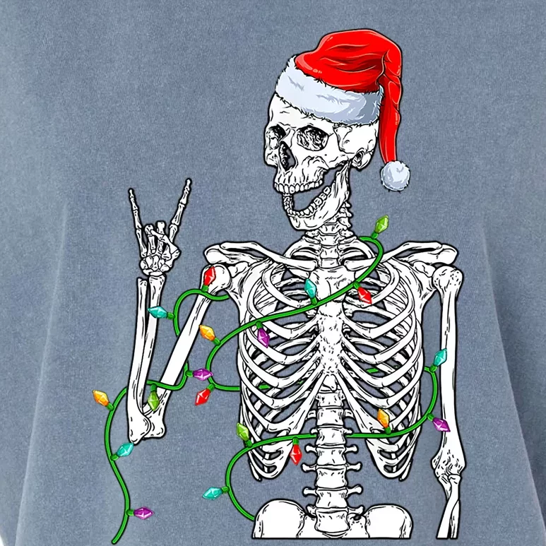 Santa Rocker Skeleton Hand Rock Christmas Rocker Musician Gift Garment-Dyed Women's Muscle Tee