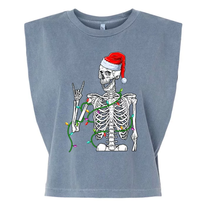 Santa Rocker Skeleton Hand Rock Christmas Rocker Musician Gift Garment-Dyed Women's Muscle Tee