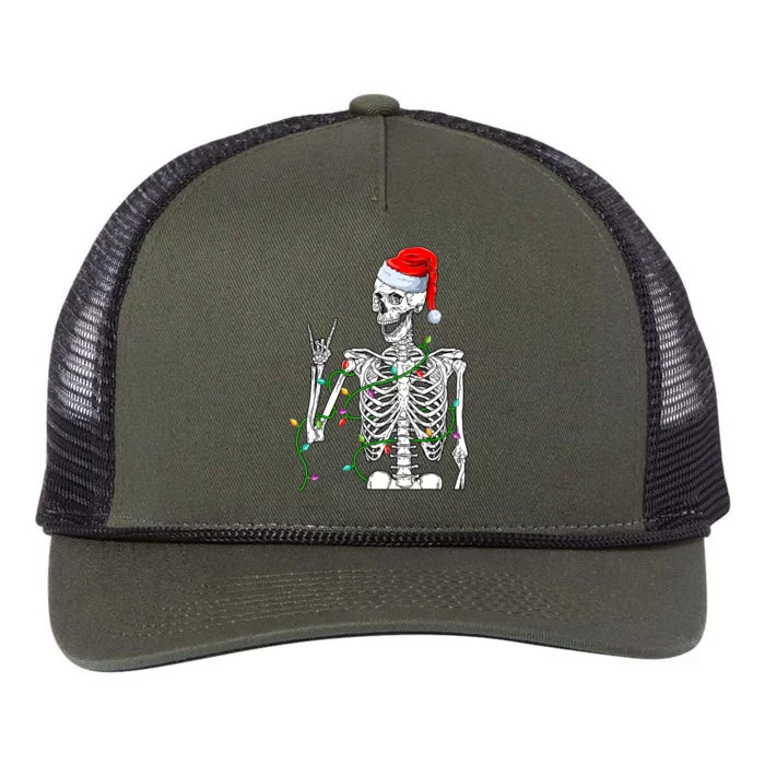 Santa Rocker Skeleton Hand Rock Christmas Rocker Musician Gift Retro Rope Trucker Hat Cap