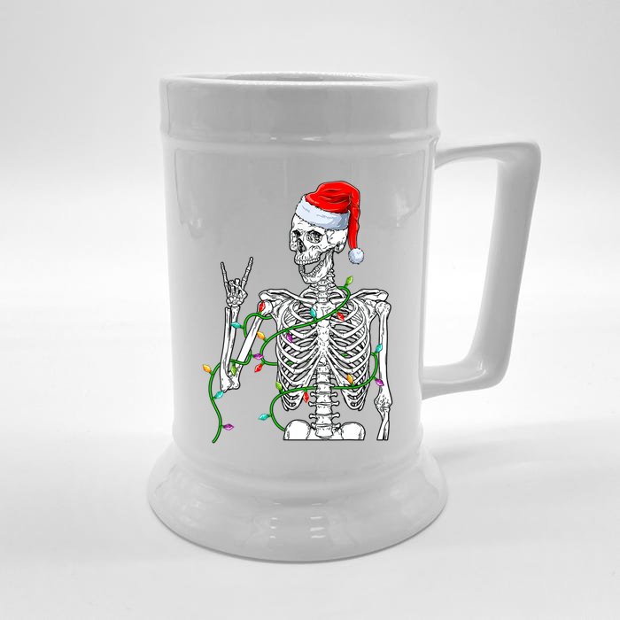 Santa Rocker Skeleton Hand Rock Christmas Rocker Musician Gift Front & Back Beer Stein