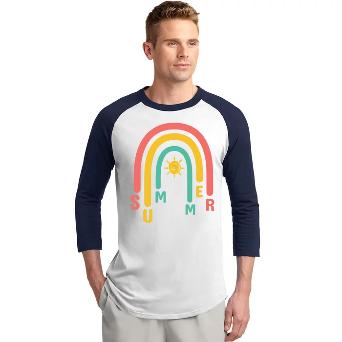 Summer Rainbow Sunshine Cute Baseball Sleeve Shirt