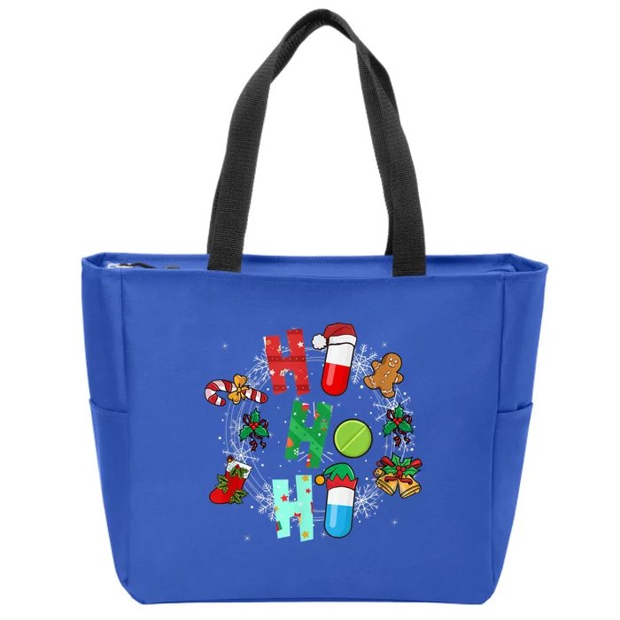 Snow Reindeer Santa Claus Pharmacy Crew Christmas Funny Gift Zip Tote Bag