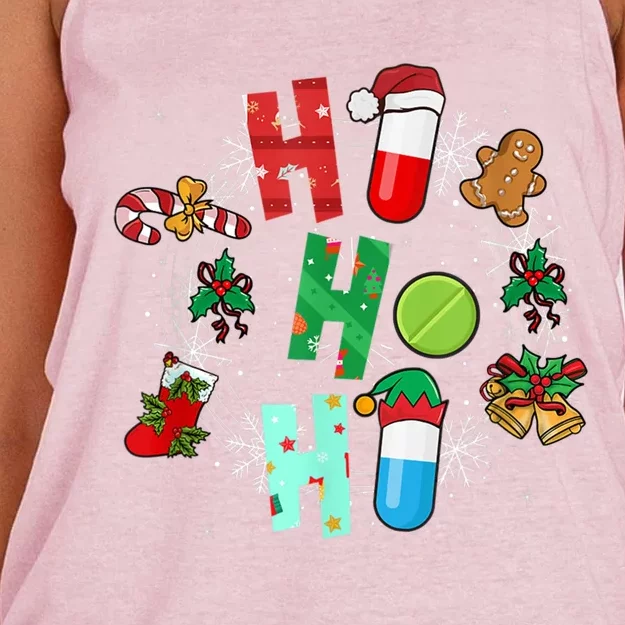 Snow Reindeer Santa Claus Pharmacy Crew Christmas Funny Gift Women's Knotted Racerback Tank