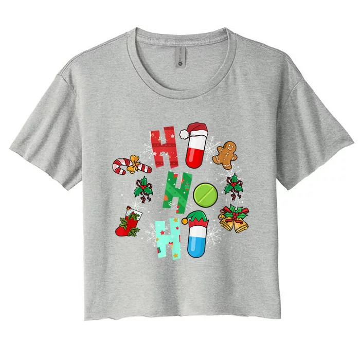 Snow Reindeer Santa Claus Pharmacy Crew Christmas Funny Gift Women's Crop Top Tee