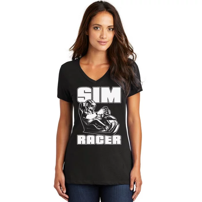 Sim Racer Simulation Gaming Race Car Sim Racing Women's V-Neck T-Shirt