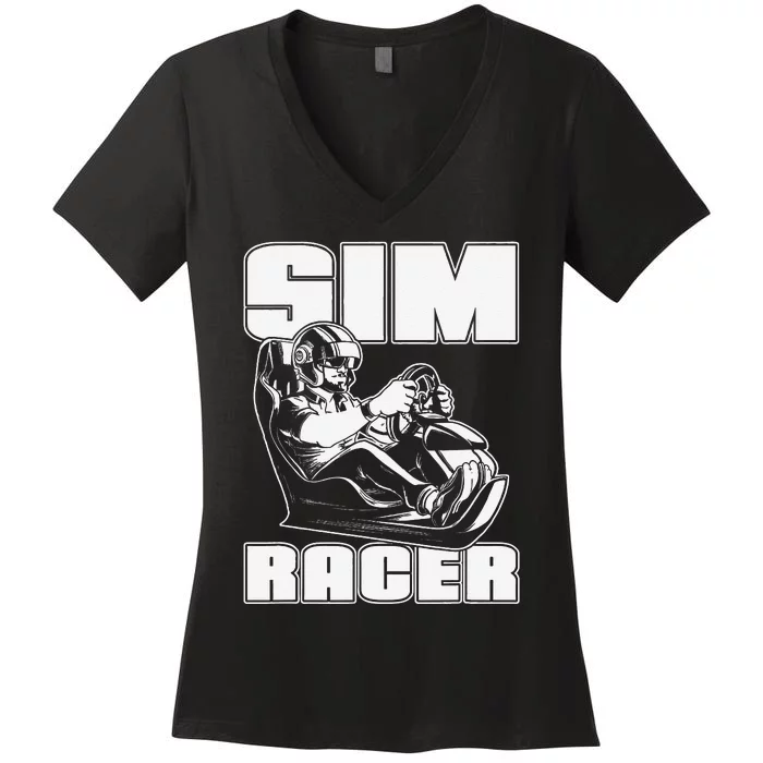 Sim Racer Simulation Gaming Race Car Sim Racing Women's V-Neck T-Shirt