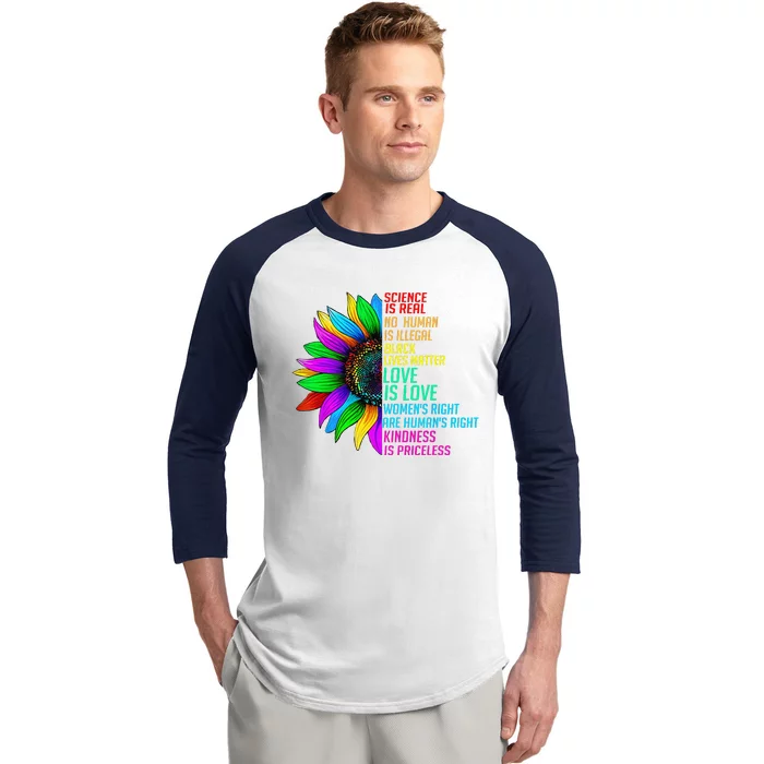 Sunflower Rainbow Science Is Real Black Lives Matter LGBT Baseball Sleeve Shirt