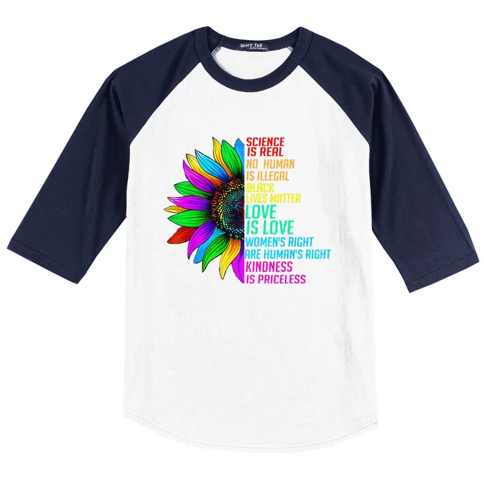 Sunflower Rainbow Science Is Real Black Lives Matter LGBT Baseball Sleeve Shirt