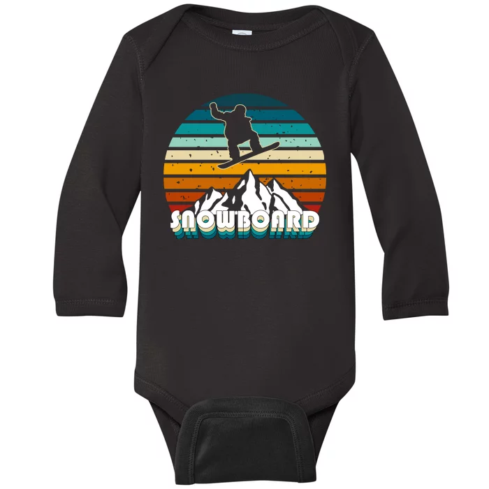 Snowboard Retro Sunset Baby Long Sleeve Bodysuit