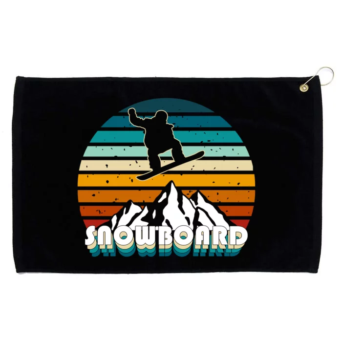 Snowboard Retro Sunset Grommeted Golf Towel