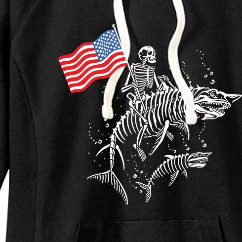 Skeleton Ride Shark 4th Of July Women's Fleece Hoodie