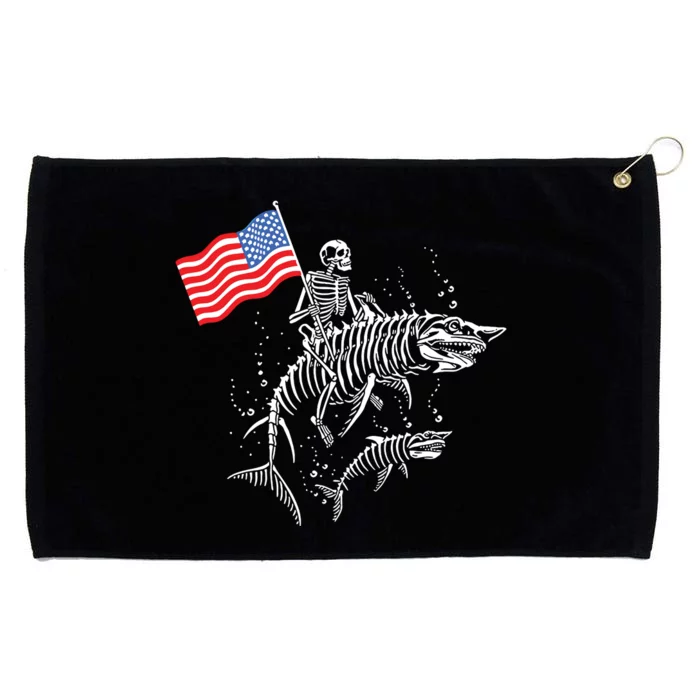 Skeleton Ride Shark 4th Of July Grommeted Golf Towel