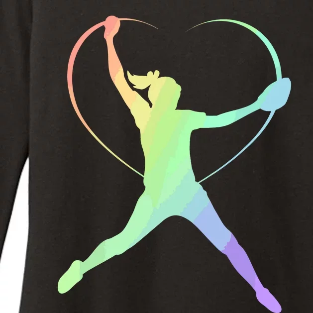 Soft Rainbow Softball Gifts For Teen Girl Pitcher Patterned Womens CVC Long Sleeve Shirt