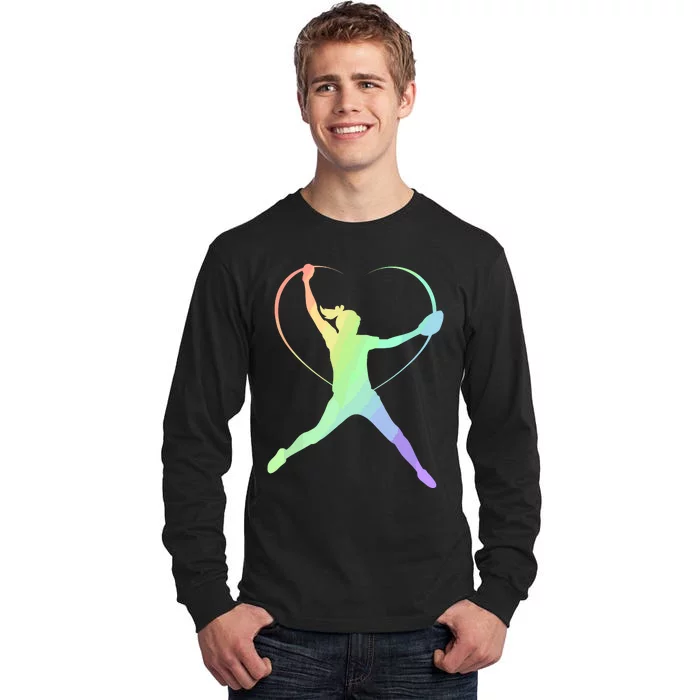 Soft Rainbow Softball Gifts For Teen Girl Pitcher Patterned Tall Long Sleeve T-Shirt