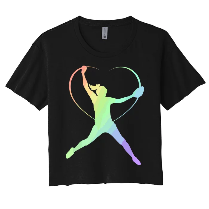 Soft Rainbow Softball Gifts For Teen Girl Pitcher Patterned Women's Crop Top Tee