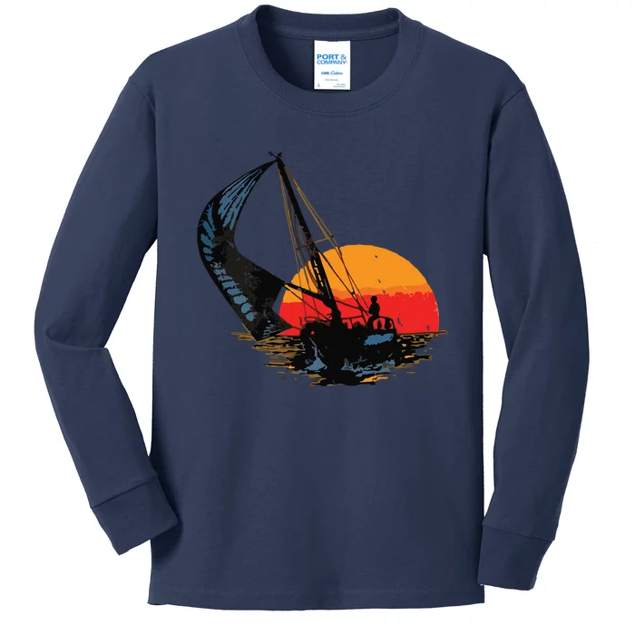 Sailing Retro Sailor Ship Sailboat Vintage Wingsail Kids Long Sleeve Shirt