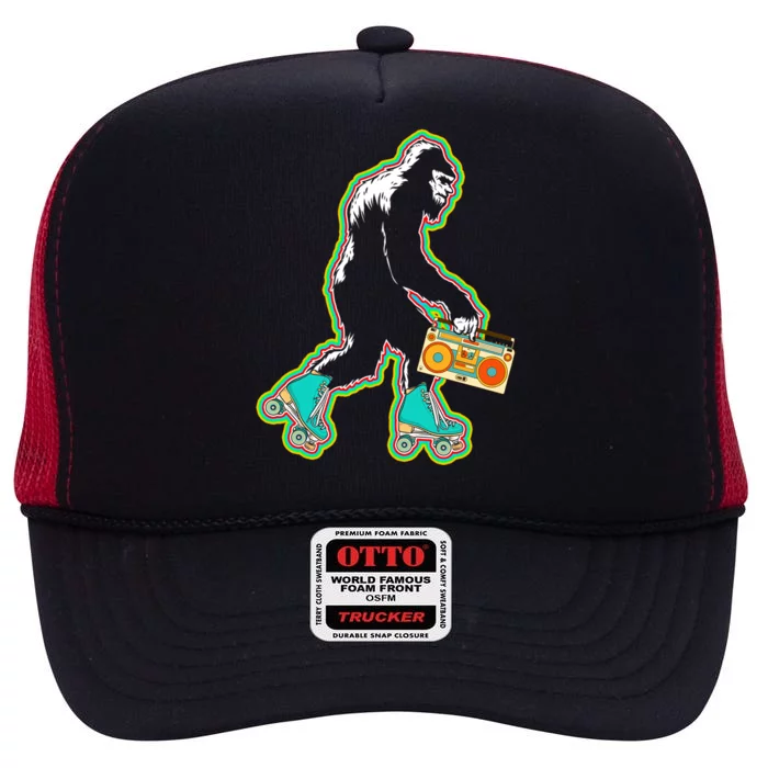 Sasquatch Roller Skater Bigfoot Skate Vintage Roller Skating Gift High Crown Mesh Trucker Hat