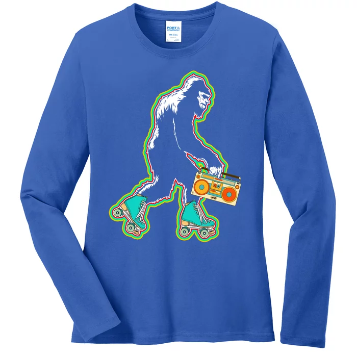 Sasquatch Roller Skater Bigfoot Skate Vintage Roller Skating Gift Ladies Long Sleeve Shirt