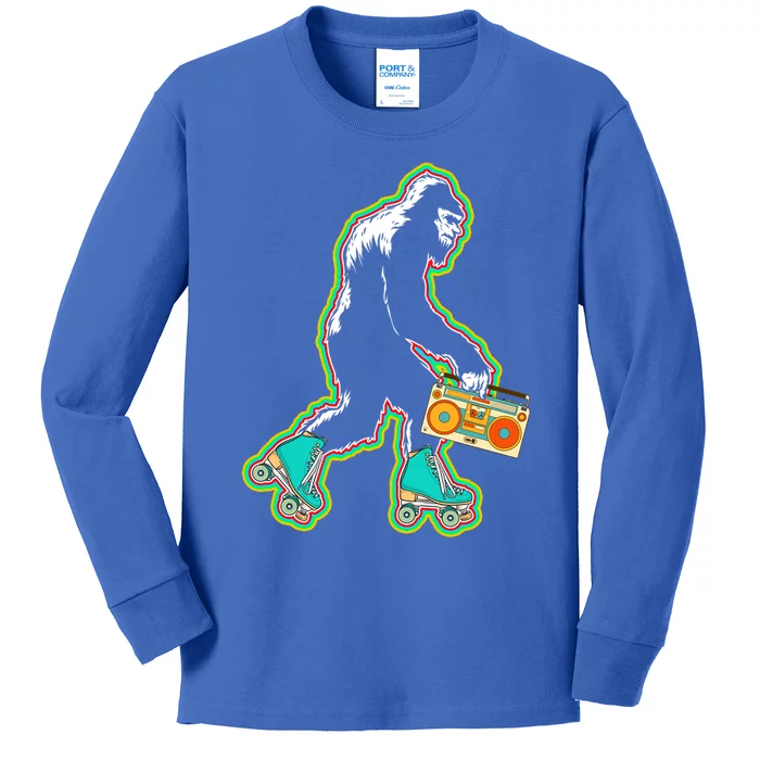 Sasquatch Roller Skater Bigfoot Skate Vintage Roller Skating Gift Kids Long Sleeve Shirt