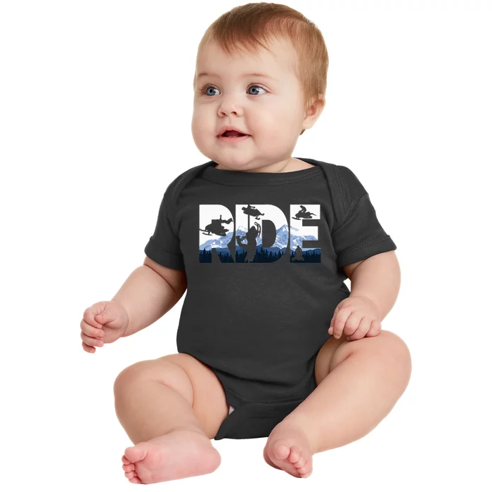 Snowmobile Ride Snow Mountain Snowmobiling Winter Sport Baby Bodysuit