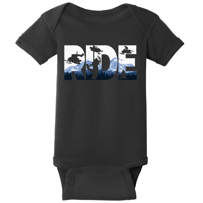 Snowmobile Ride Snow Mountain Snowmobiling Winter Sport Baby Bodysuit