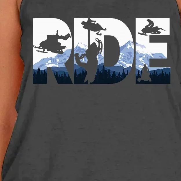 Snowmobile Ride Snow Mountain Snowmobiling Winter Sport Women's Knotted Racerback Tank